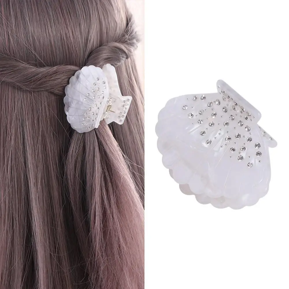 Elegant Rhonestone Shell Hair Claw Acrylic Korean Style Shell Crab Clip Headwear Hairpin Shell Shape Claw Clip Party