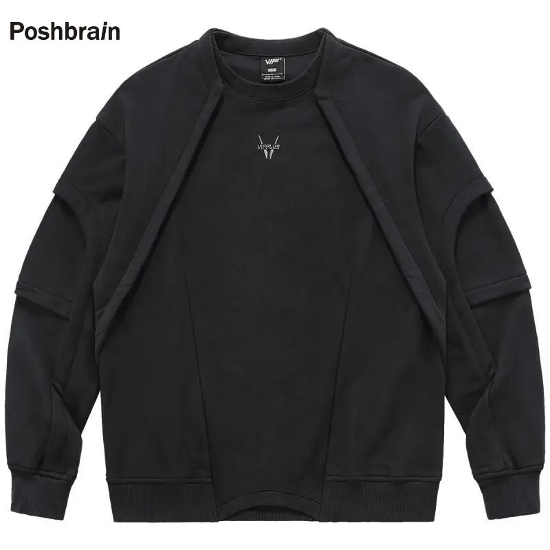 

American Retro Solid Sweatershirts for Man Spring and Autumn Long Sleeve O-neck Splice Pollover Loose Casual Fashionable Tops