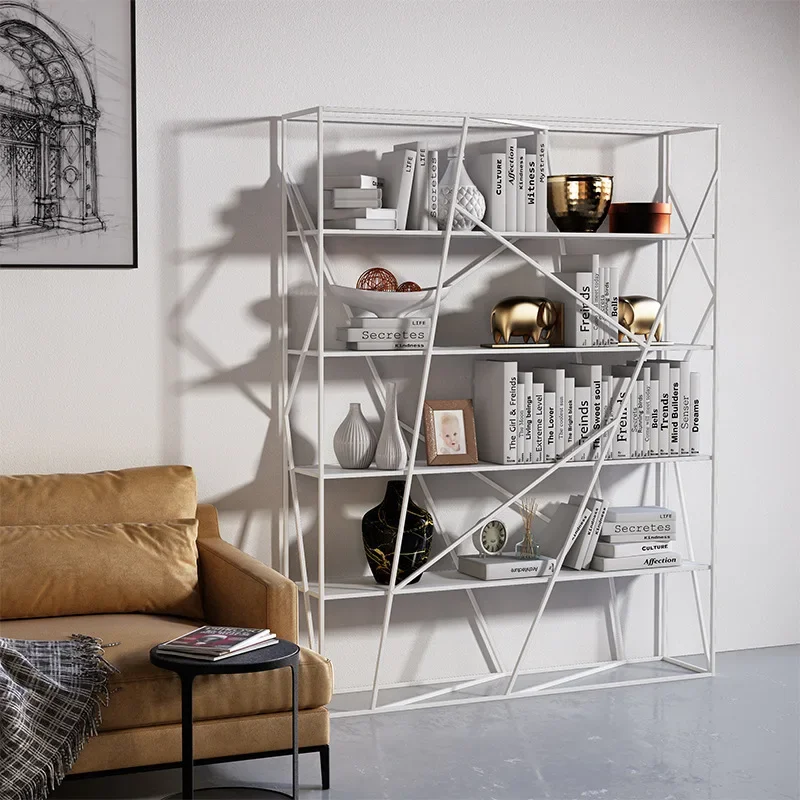 Dual  use Living Room and Office Floor  to  Ceiling Wrought Iron Shelf Multi  layer Partition Bookshelf