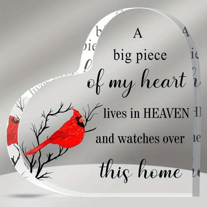 1pc, Unique Red Cardinal Acrylic Centerpiece Decoration, A Big Piece Of My Heart Lives In Heaven Memorial Sign