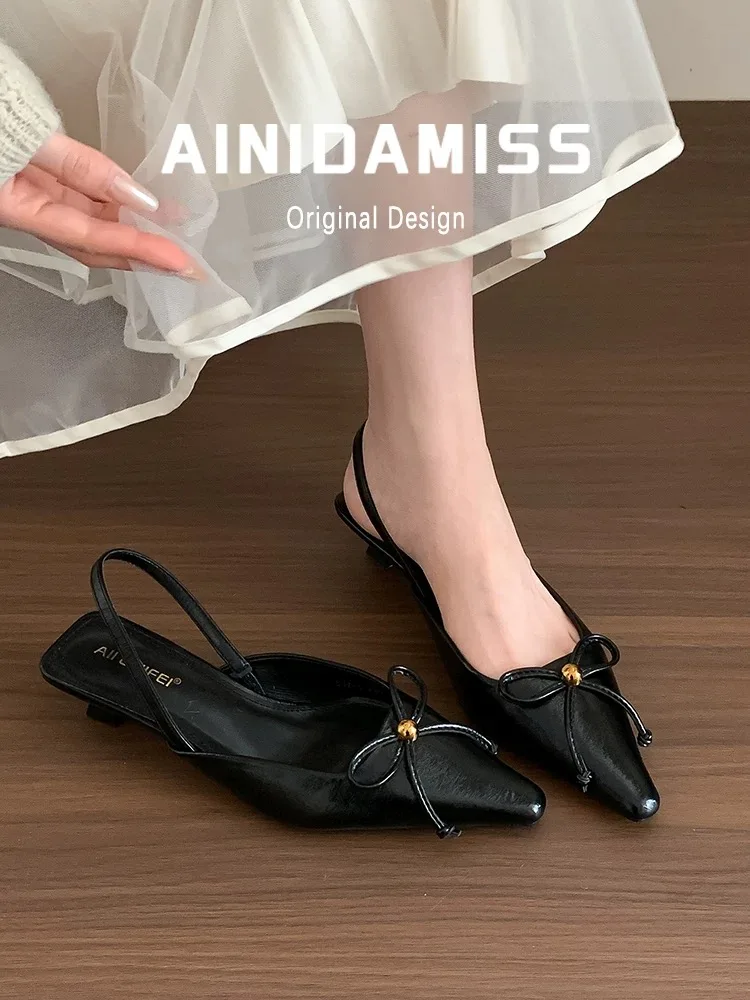 Women Sandals Pointed Toe High Heels Shoes Woman Slippers 2025 Trend Slingback Pumps Summer Shallow Dress Sandalias De Mujer