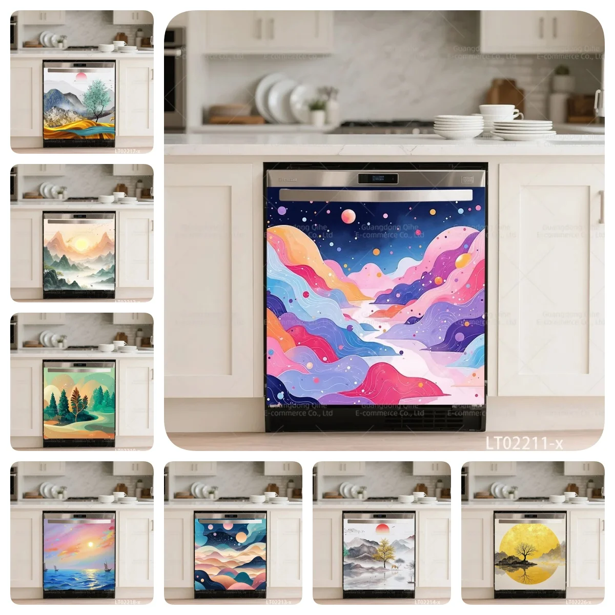 Creativity Chinese Ink Painting Dishwasher Stickers - Self-Adhesive Waterproof Vinyl Decals for Kitchen Appliances Door Mural