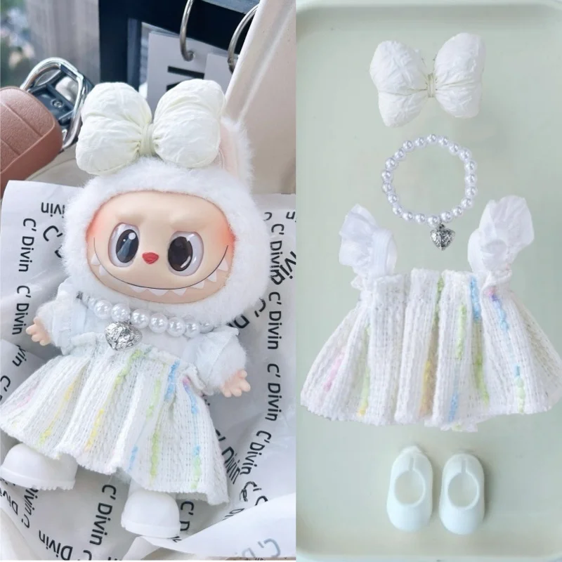 Accesorios Labubu: vestido de cinta rosa - Lindo disfraz de hada de muñeca de vinilo de 15/17 cm Decoración linda