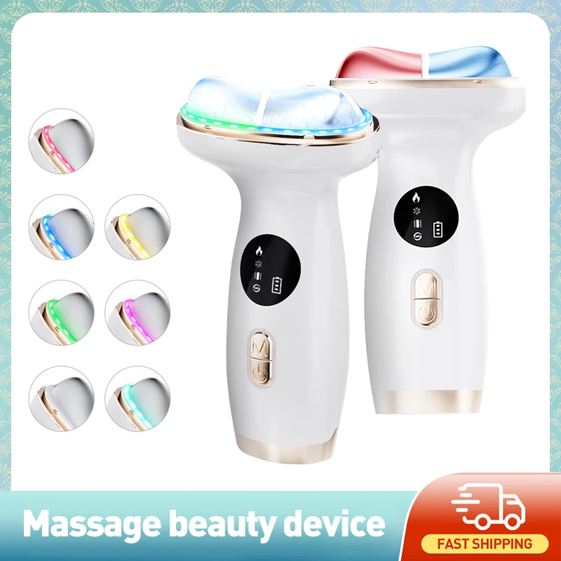 جهاز تجميل الرقبة المضغوط البارد والساخن للوجه EMS العلاج بالضوء بالألوان الحالية الصغيرة لتعزيز جهاز تدليك الذقن والرقبة