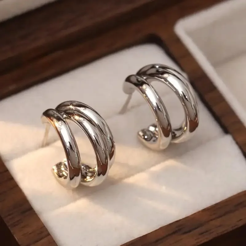 

CAOSHI Multi-layers Metal Hoop Earrings for Women Fashion Minimalist Metal Style Gold Color/Silver Color Statement Jewelry Gift