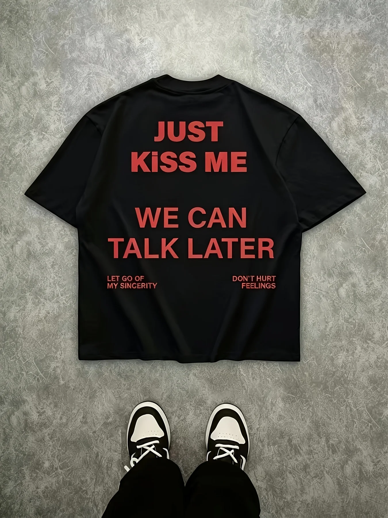 Just Kiss Me We Can Talk Later Print T-Shirt für Männer und Frauen, Baumwolle, kurzärmelig, Unisex, romantische Liebe, lässig, Streetwear, Alltag, Tops – Detail 4
