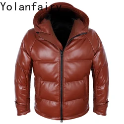 Winter New Top Layer Sheepskin Down Coat Men's Genuine Leather Jackets 400g White Duck Down Warm Hooded Leather Puffer Jacket FC