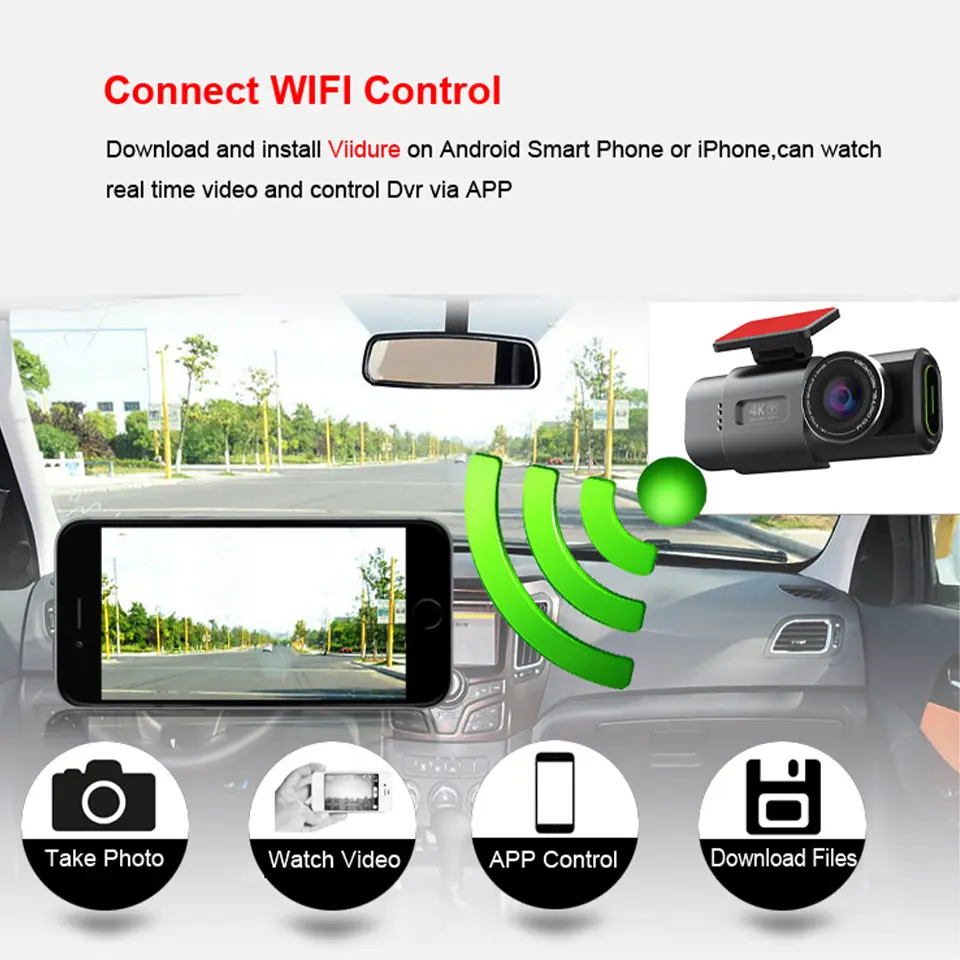Dash Cam 4K GPS WIFI APP 24H Night Vision Mini Optional Rear Lens Dashcam Car DVR Video Recorder Camera For Car Black Box - 4