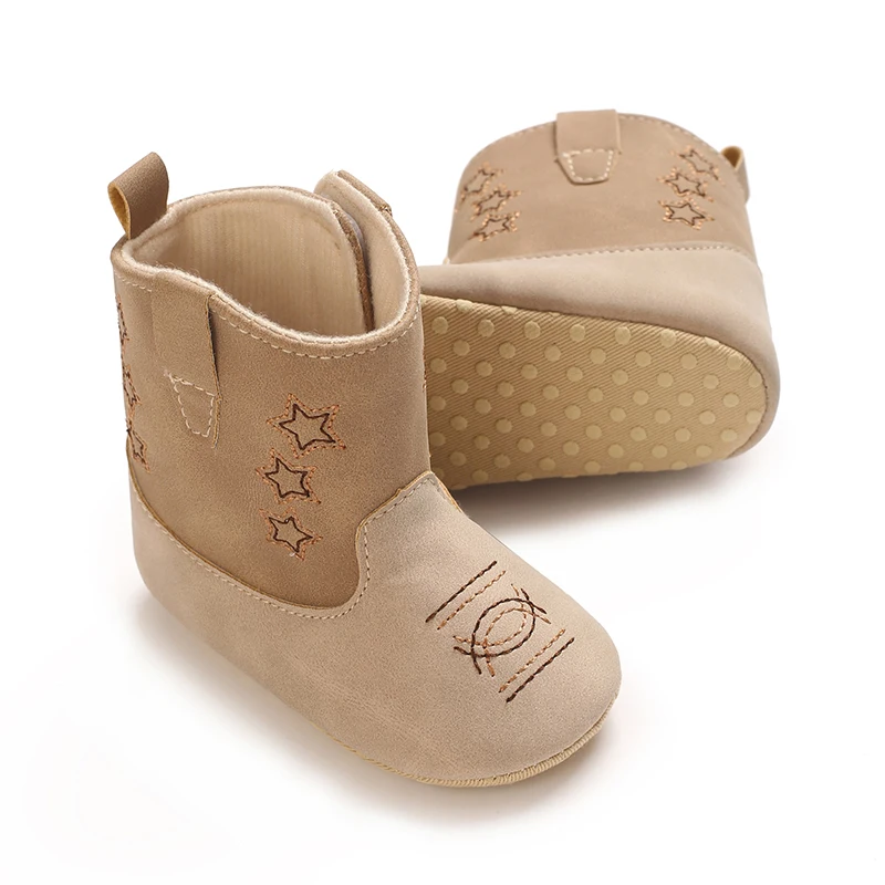 Newborn Baby Fashionable Soft Bottom Western denim midsole boots autumn and winter warm and anti slip Baby walking shoes