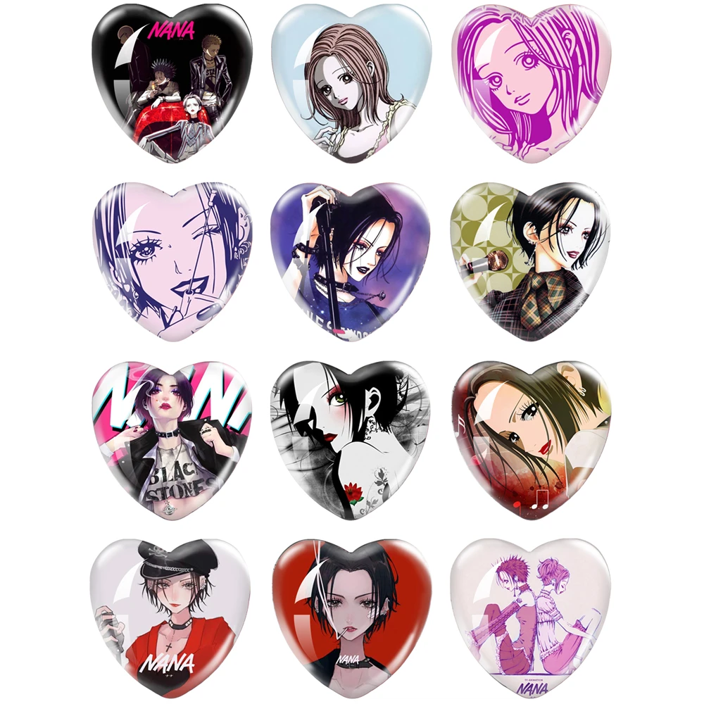 Japan Anime NANA 12pcs/set 16mm-40mm Heart Photo Glass Cabochon Demo Flat Back Making Findings Gifts For Kids Friends