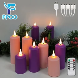 FPOO - Ładowalne świece LED na USB, migoczący płomień, wodoodporne, świece ślubne, dekoracje świąteczne, fioletowe, timer tealight