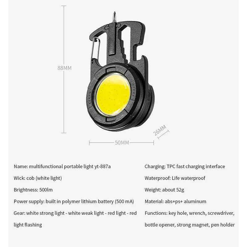 Cob Notfall multifunktion ale Taschenlampe Schlüssel anhänger Mini tragbare Lampe Taschenlampe Flaschen öffner für Wander camping