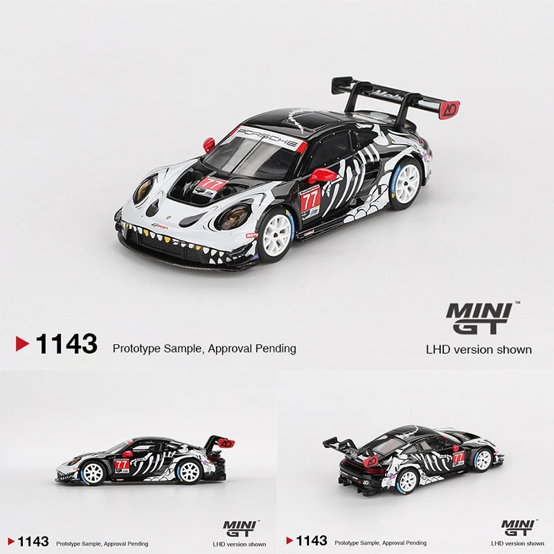 ما قبل البيع MINIGT 1143 1:64 بورش 911 GT3 R # 77 AO Racing IMSA Petit Le Mans Skeleton Rexy Halloween Diecast نموذج سيارة اللعب