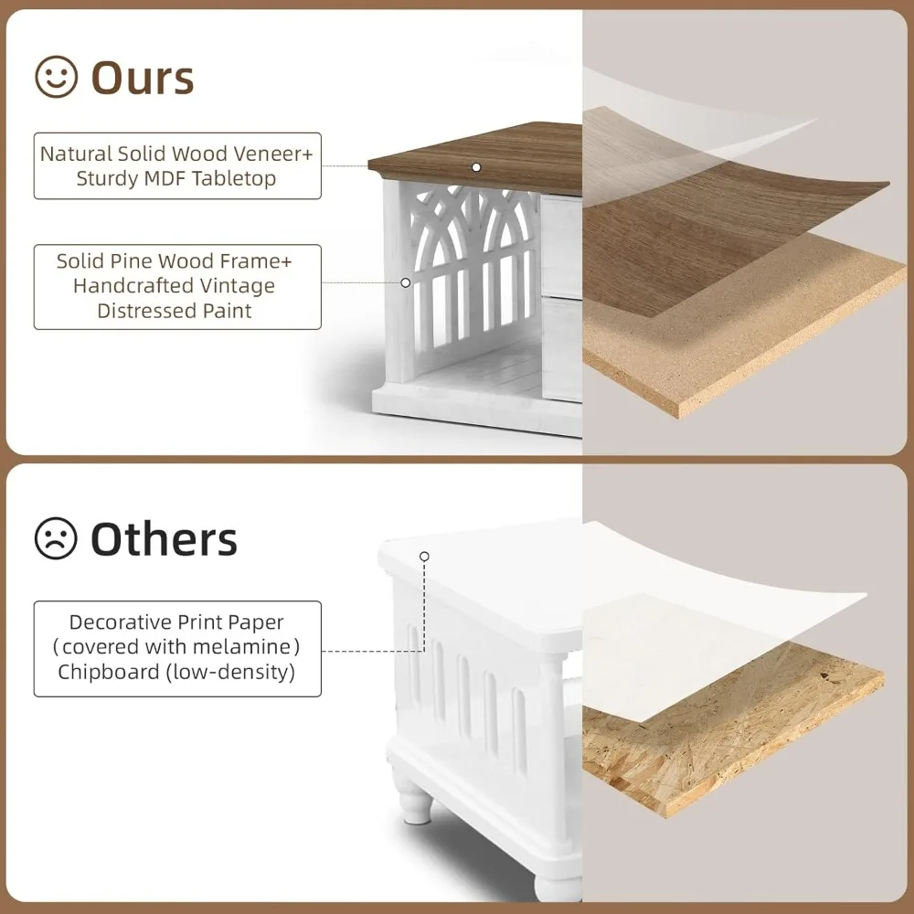 Bauernhaus Couch tisch mit Stauraum, moderner Couch tisch mit Schubladen, Wohnzimmer Couch tisch mit offenen Regalen