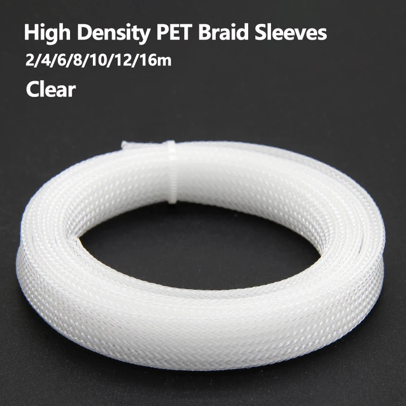 

1~50m Clear PET Braid Sleeve 2/4/6/8/10/12/16mm High Density Wire Protection Sleeving Snake Skin Wrap Sheath For Electric Cable