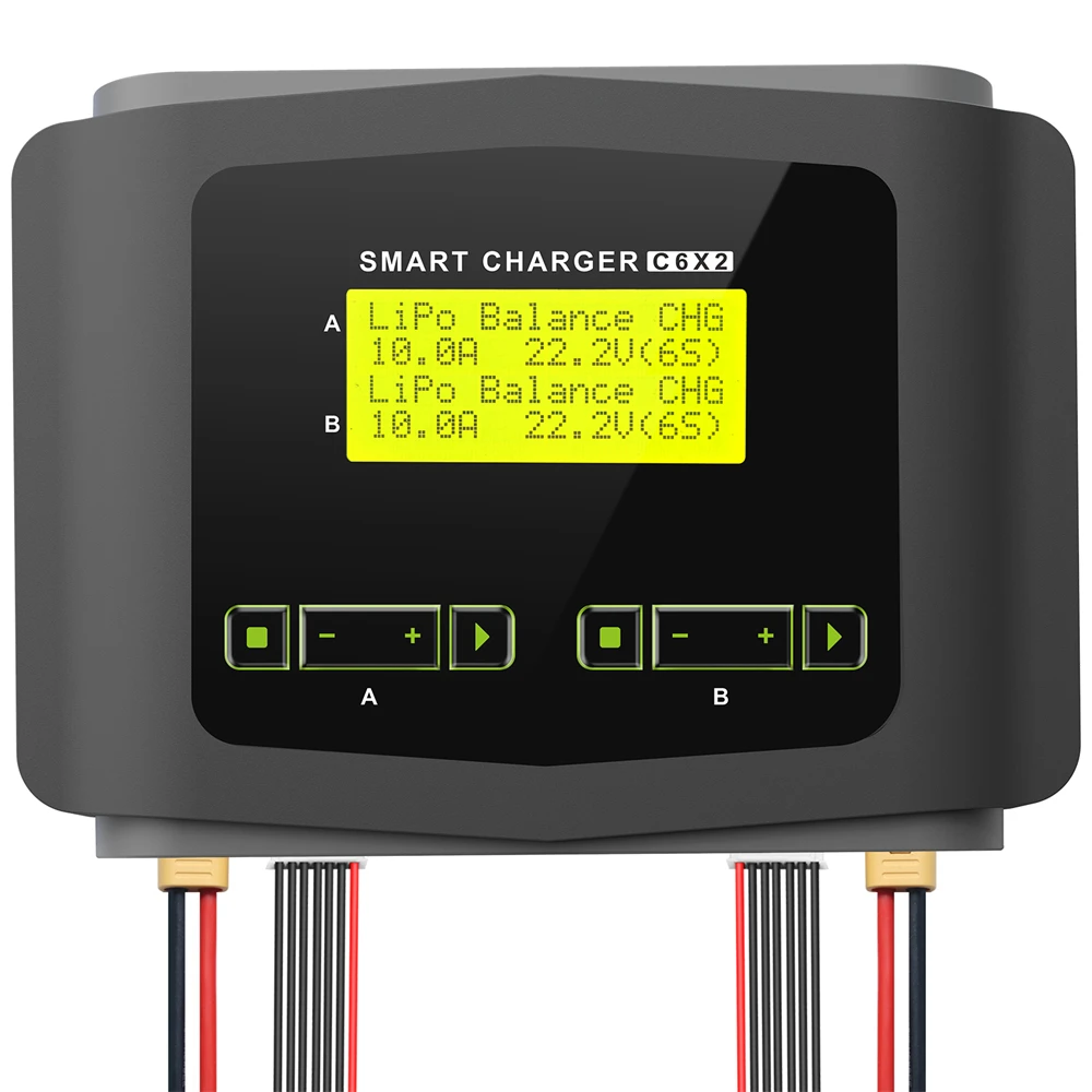 HTRC C6X2 AC 150W DC 240W Dual Channel LCD-scherm Lipo-oplader RC Balansontlader voor 1 ~ 6S LiPo LiFe Lilon 1 ~ 15S NiCd NiMH