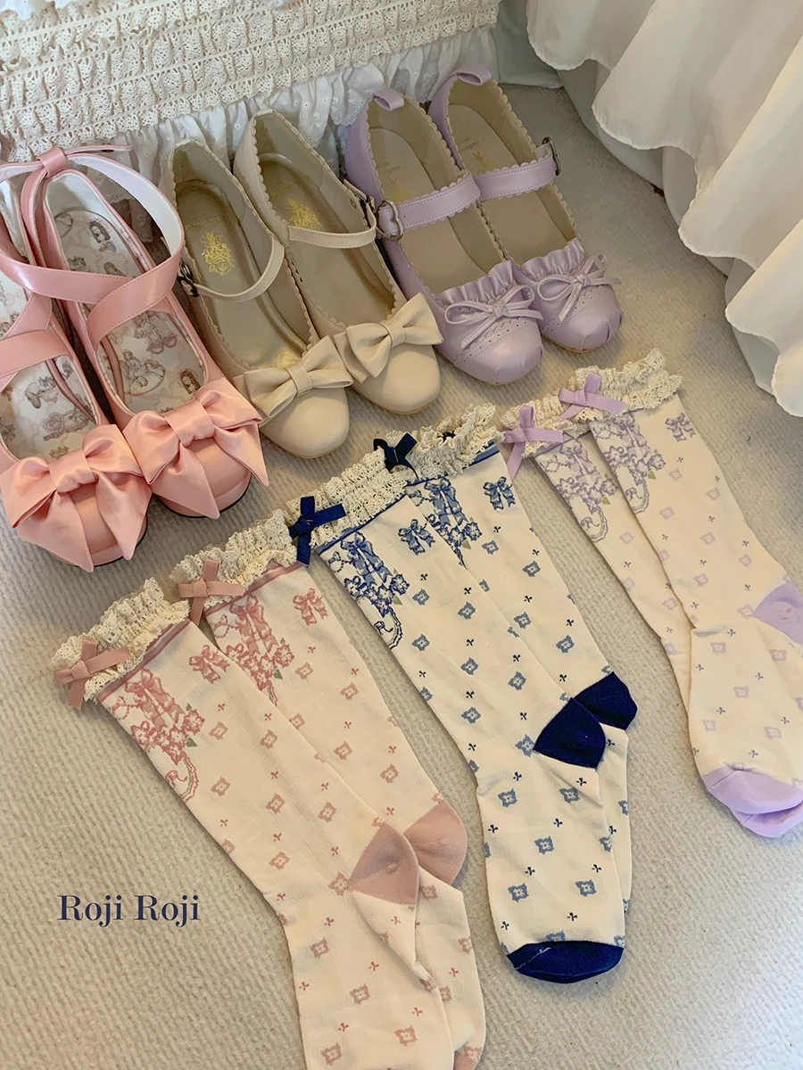 Four-petal small lace Lolita socks women's summer breathable pure cotton bow slim leg socks Lolita Japanese