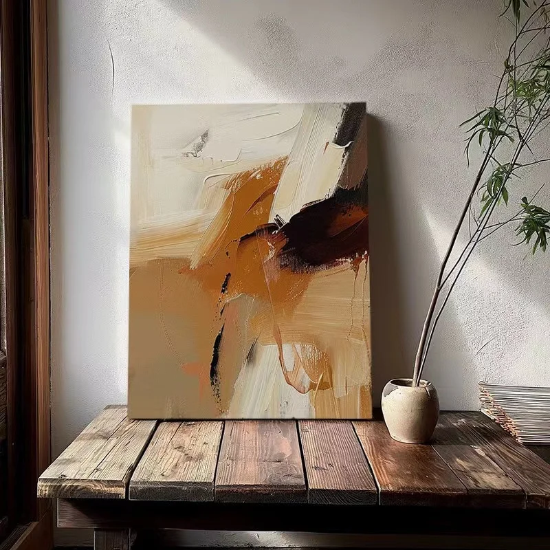 

Terracotta Abstract Wall Art Hand-painted Canvas Painting Modern Textured Living Room Bedroom Home Decor Rust Accents