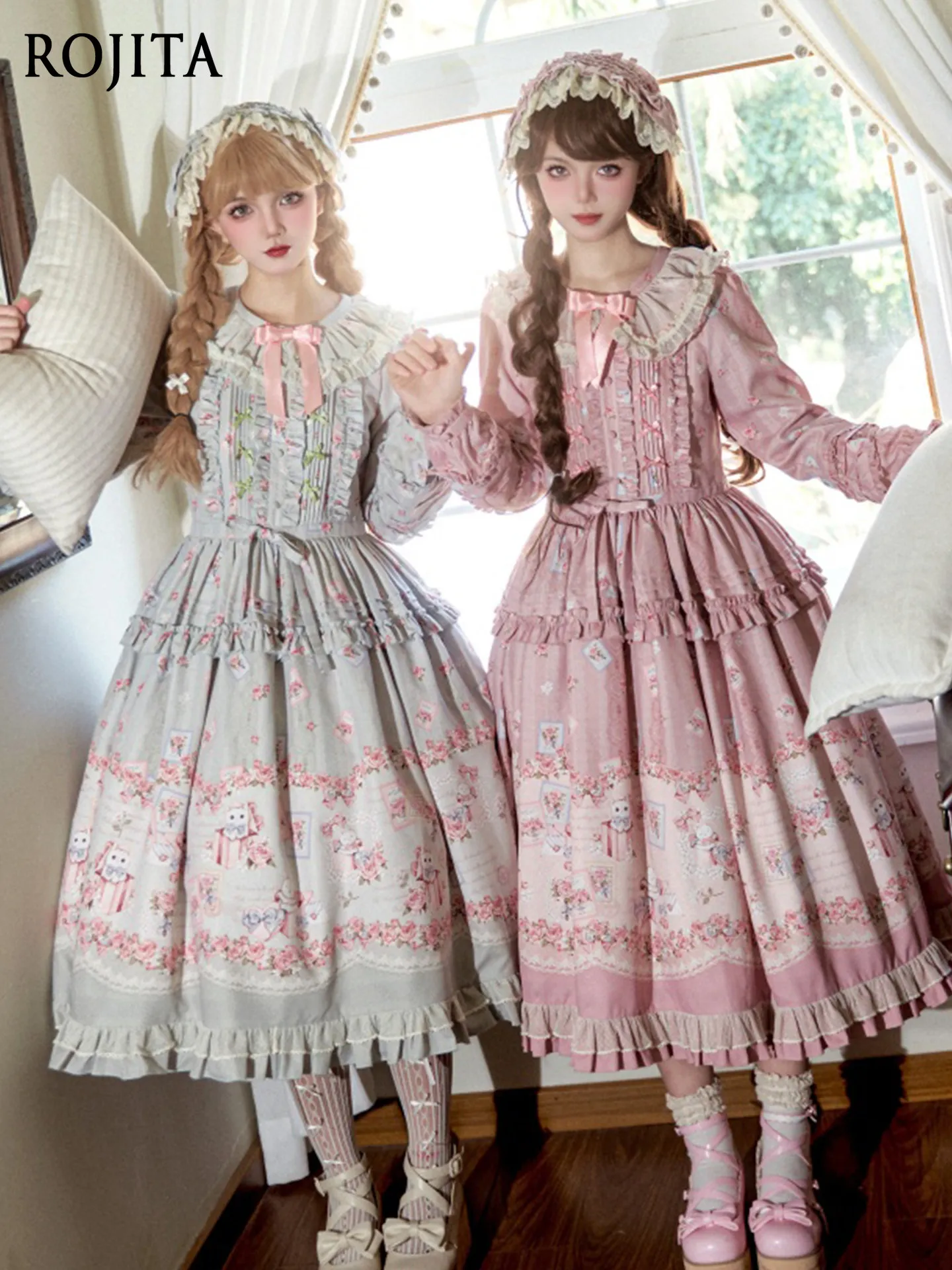 

4XL Cute Girl Lolita Long Sleeve Floral Cla Elegant OP Dress Lolita Dress Slimming Long Lolita Dress