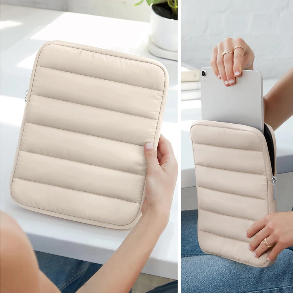 حقيبة كمبيوتر لوحي مقاس 9-11 بوصة، غطاء حماية أنيق باللون البيج وبطانة ناعمة لجهاز iPad Air Pro، وSamsung Tab، وحقيبة الكمبيوتر اللوحي