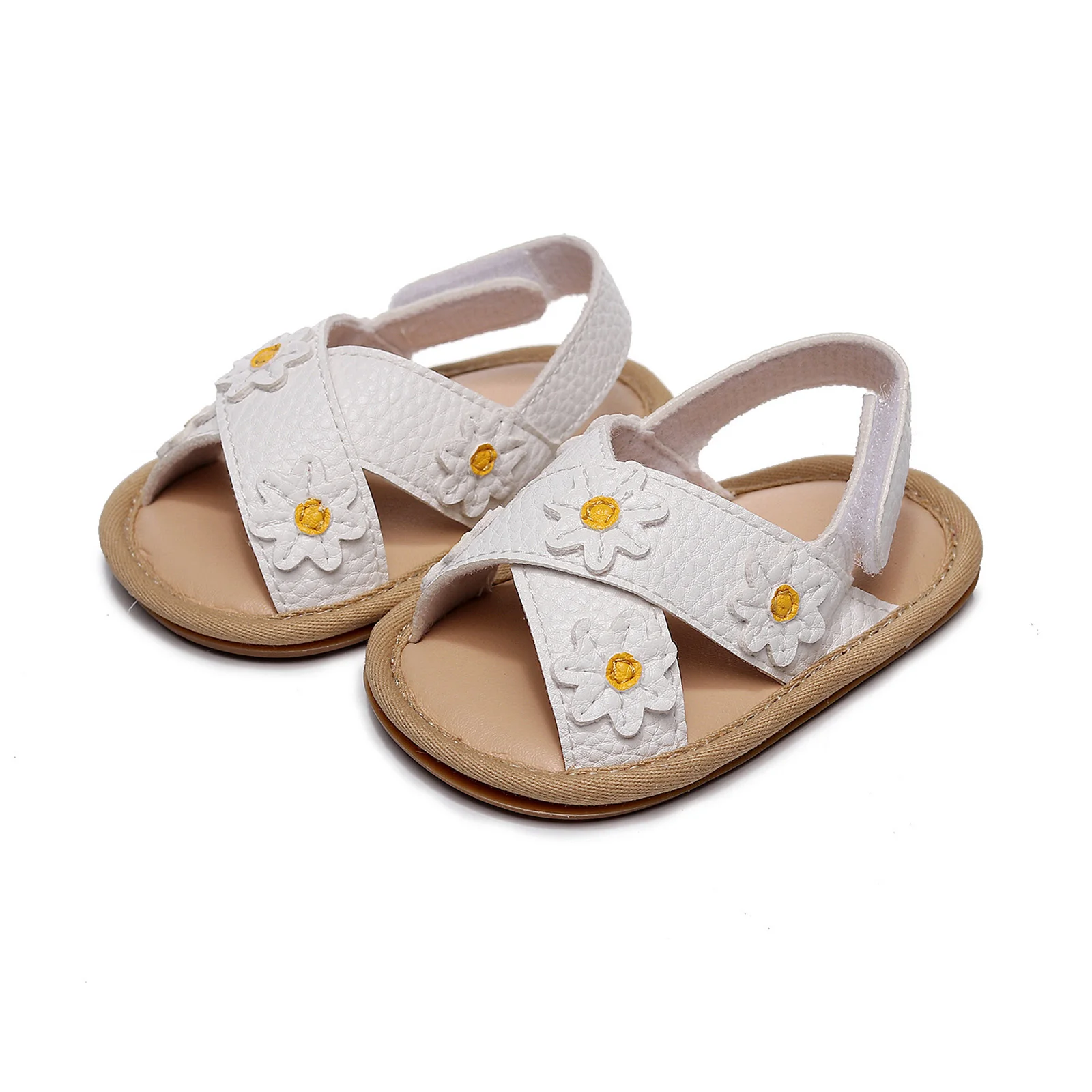 Ma & baby sepatu bayi perempuan 0-18 bulan, sepatu sandal lembut kulit Pu motif bunga aster, sepatu bayi baru lahir musim panas untuk bayi balita perempuan