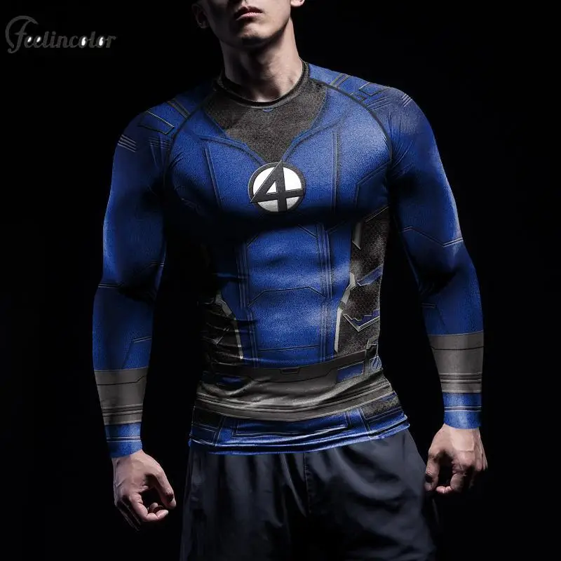 Superhero Cosplay T-Shirts for Men Halloween Party Long Sleeve Tops Fitness Breathable Compression Shirts Quick Dry Male Clothes