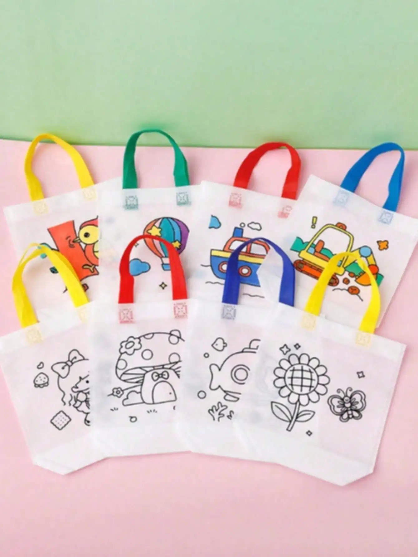 24 Stück DIY Malerei Graffiti Taschen, Geschenk Cartoon Vliesstoff Malerei Färbung Handtaschen
