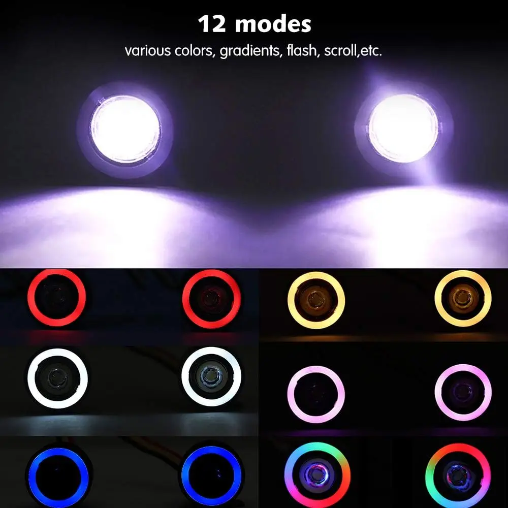 RC LED Light Kit Headlights Angel Eyes with 12 Modes for Traxxas TRX4 Axial SCX10 RC4WD 1/10 RC Rock Crawler Car Upgrade Parts