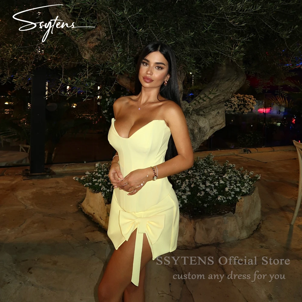 

SSYTENS Yellow Skirt Prom Dresses Sexy Mini Vestidos Para Eventos Especiales Corset Satin Short Vestidos De Fiesta Customized