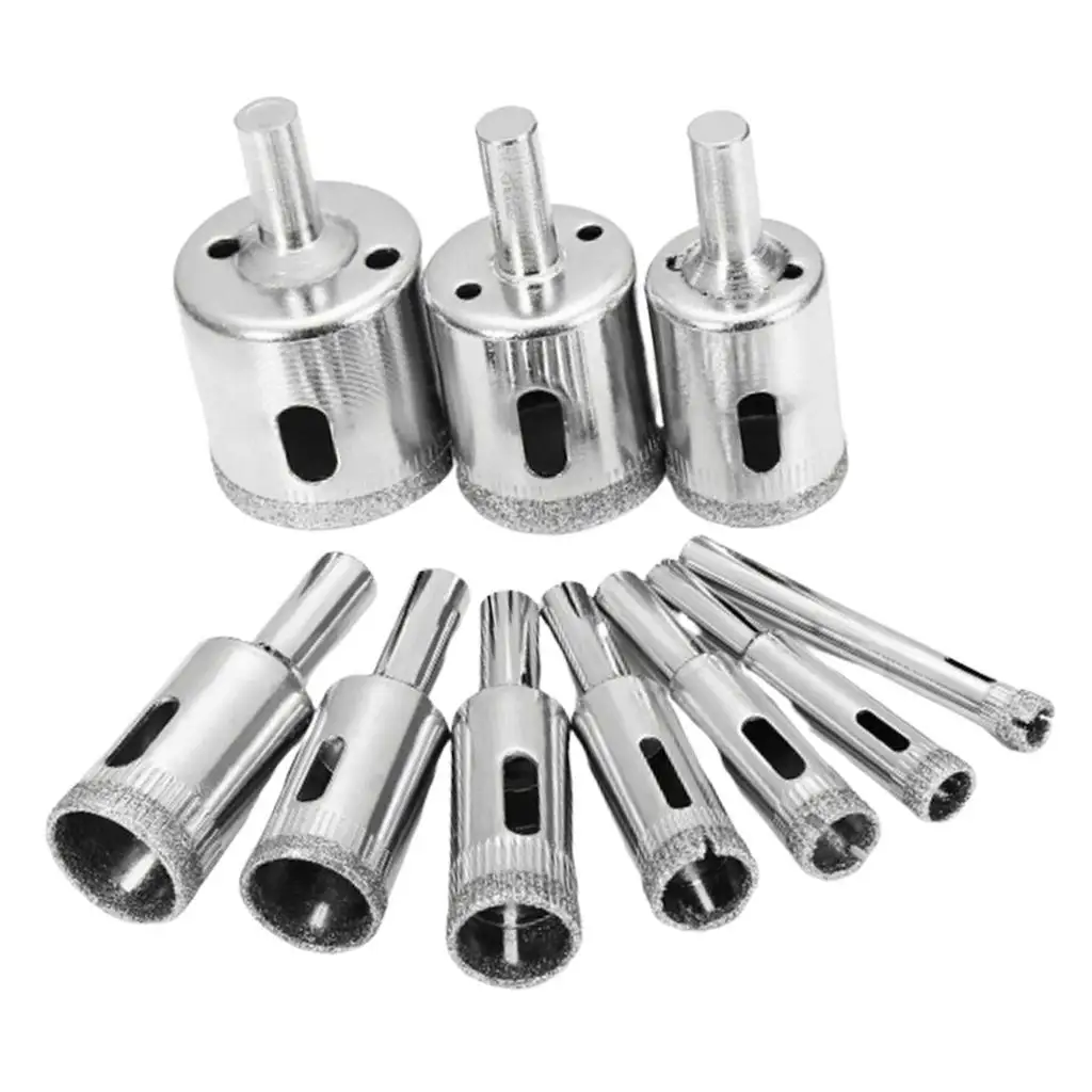 10Pcs Steel Diamond Tools Sets for Ceramics Tiles Grit Hole Silver