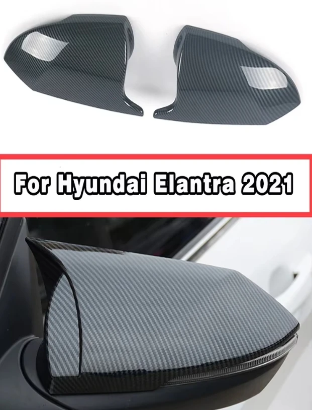 

Rear View Cover Carbon Fiber Pattern Cow Horn Type Mirror Shell Is Applicable For Hyundai Elantra 2021