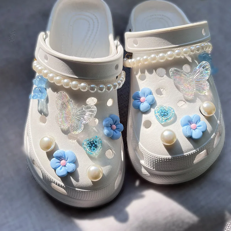 

Pearl Chain Transparent Butterfly Shoe Buckle Set Beautiful Cute Birthday Gift for Girls Woman Jewelry Fit Sandals Decorations