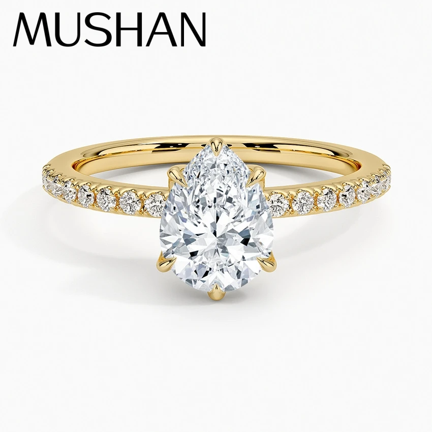 

MuShan Brand Jewelry 925 Sterling Silver Ring Round Moissanite Proposal Ring for Mom 18K Real Gold Plated MST Patent Rings