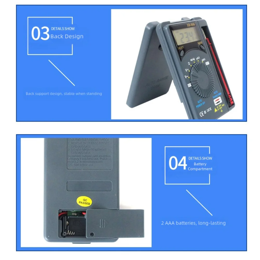 Battery Tester XB866 Multimeter Digital Multimeter Overrange Protection Portable Digital Meter Sampling Time 0.4s