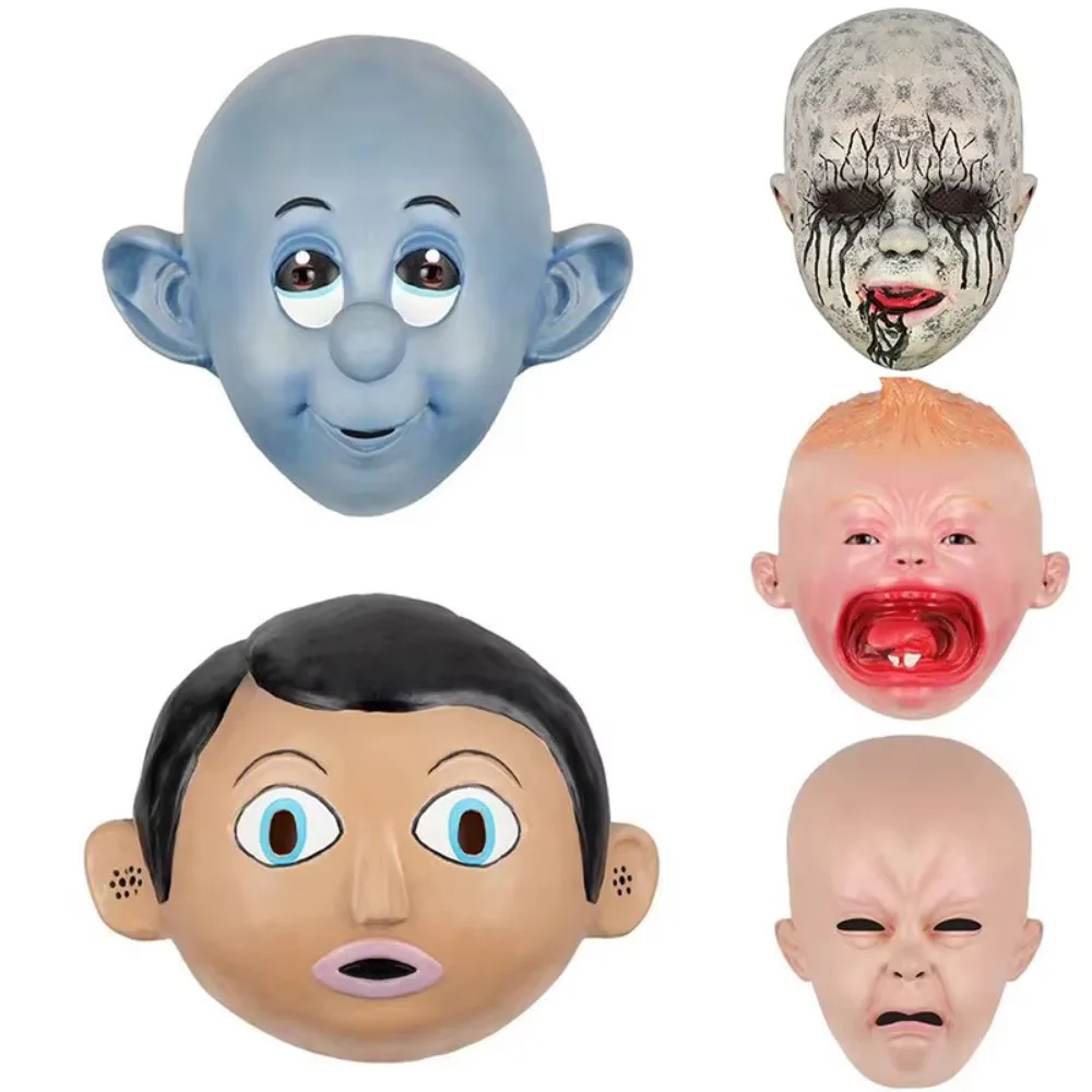 Halloween Fun Human Face Full Head Latex Mask, Creepy Grimace Crying Baby Figure Headgear, Unique Cos Prop for Party