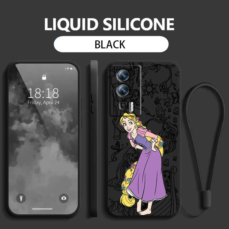 Disney Princess Rapunzel Long Hair Liquid Left Rope For Xiaomi Redmi 13C 12 12C K60 A1 K50 11 K40 10C 10 9A 9AT 9T 9C 5G TPU