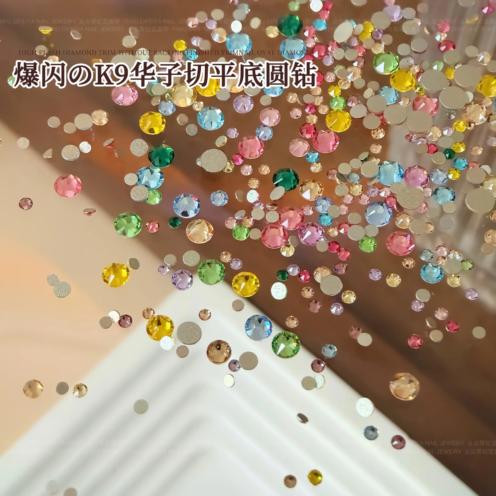 Nail Art K9 Flat Bottomed Diamond Color Size Mixed Flashing 33 Cut Flat Bottomed Round Diamond Color Diamond Nail Decoration
