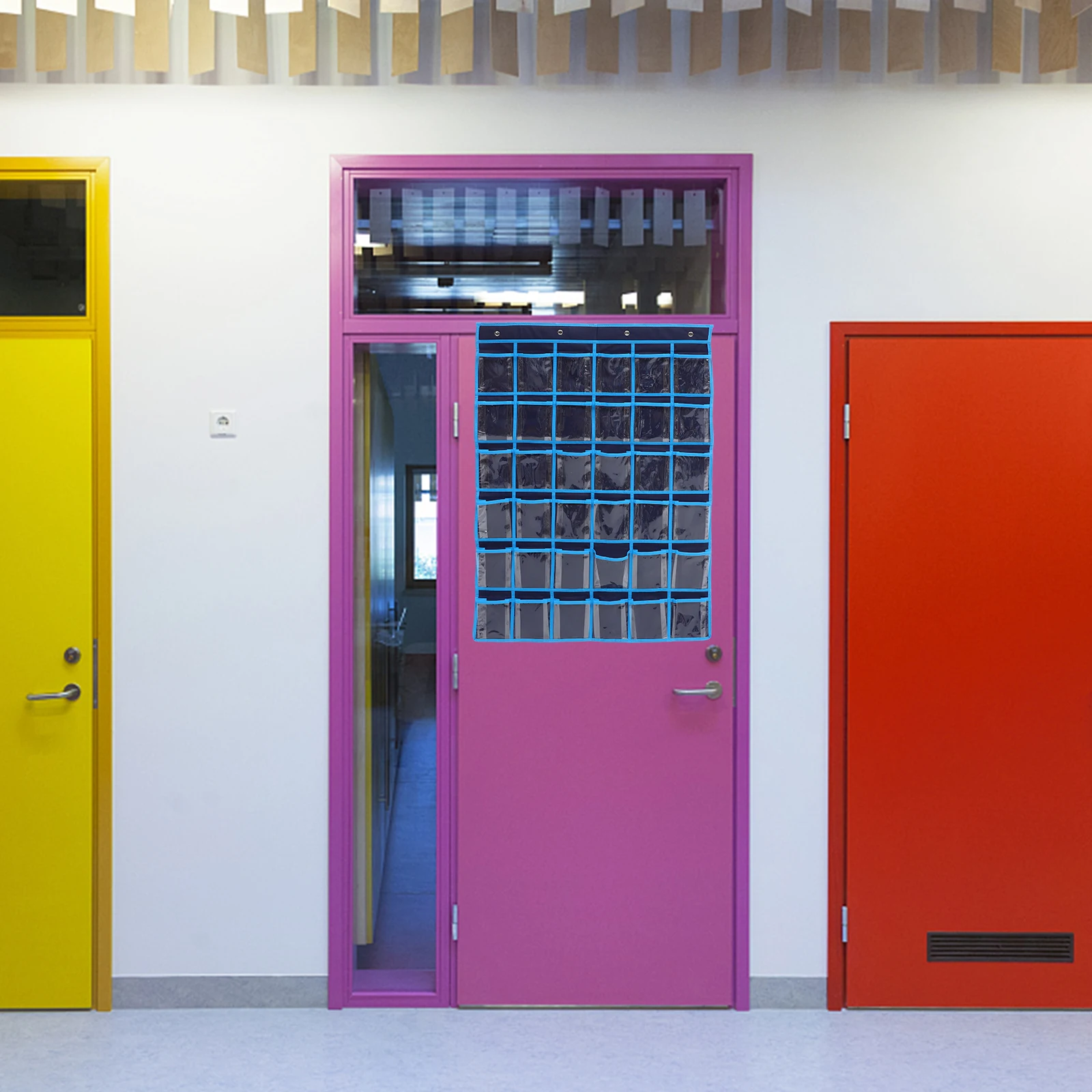 Over Door Storage Bag Cell Phone Holder for Classroom Office Library Pocket Organizer Hanging Rack Black Simple Design