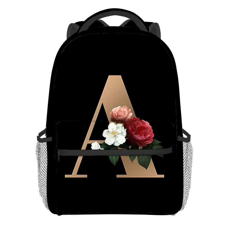漫画人気の花文字 A-Z 学生ブックバッグノートブックバックパック 3D プリントオックスフォード防水男の子/女の子旅行バックパック