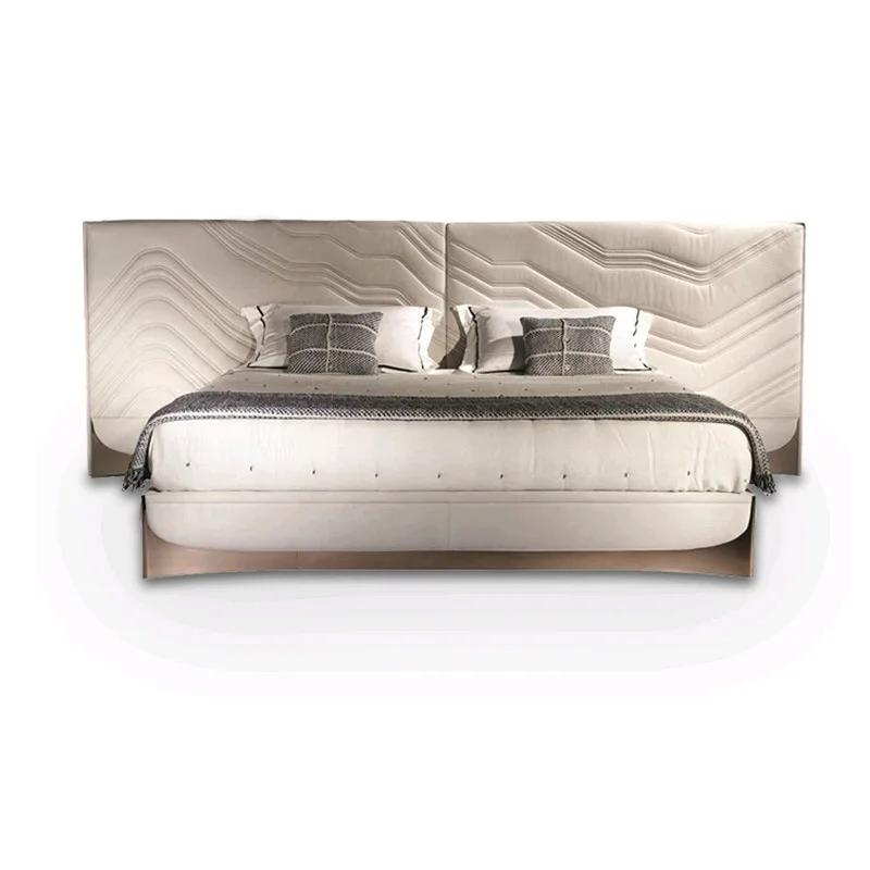 

Light luxury high-end leather, villa large bedroom, widescreen bed