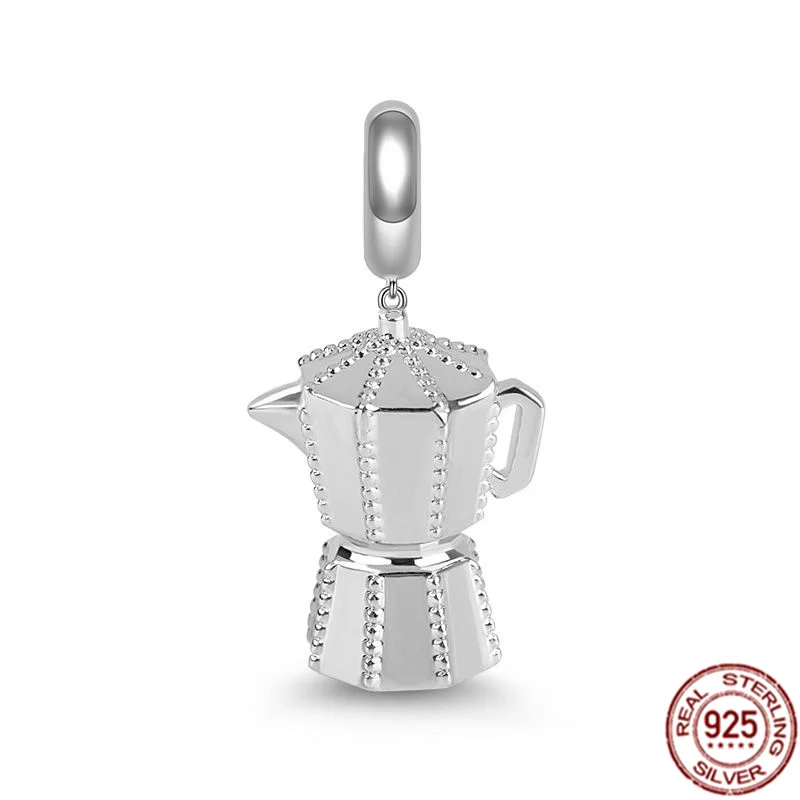 Espátula y olla de café desgastada de Plata de Ley 925, sartén, colgante, abalorio de joyería, compatible con pulsera Pandora Original, gran oferta