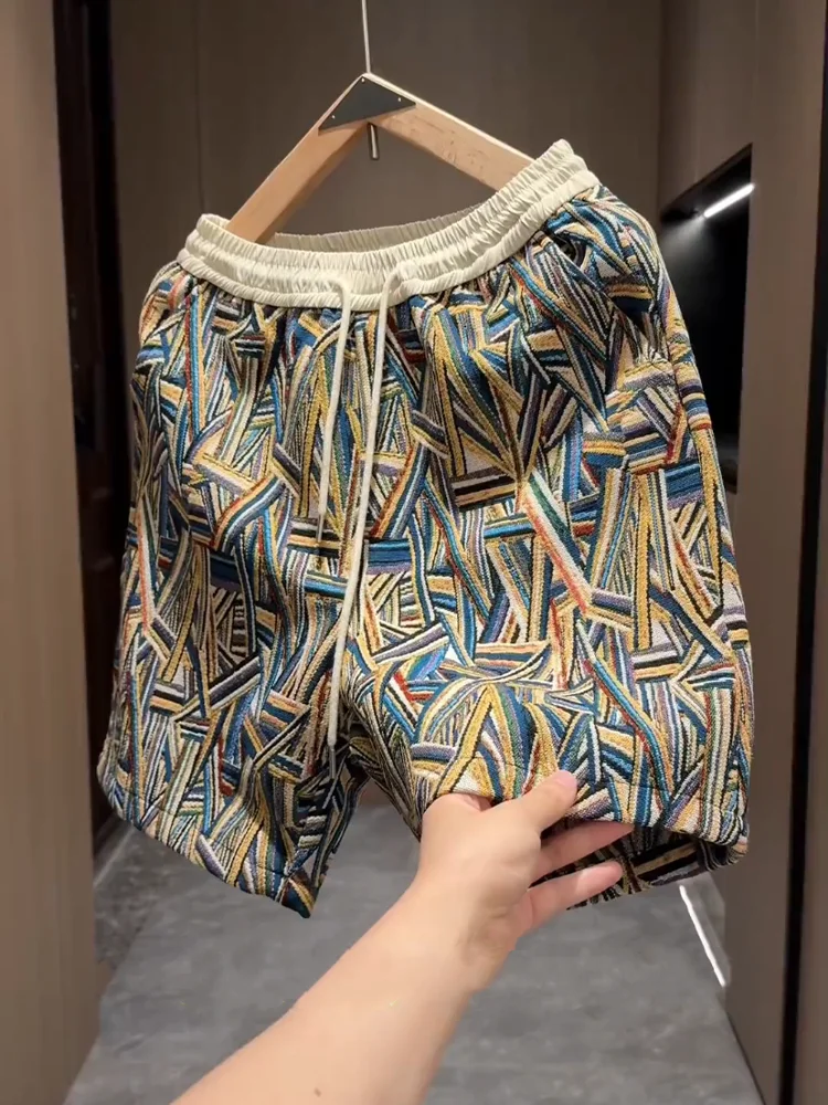 

Новые летние модные цветные тканые шорты с вышивкой для мужчин: трендовые, дышащие, пляжные, прямого кроя, не мнущиеся