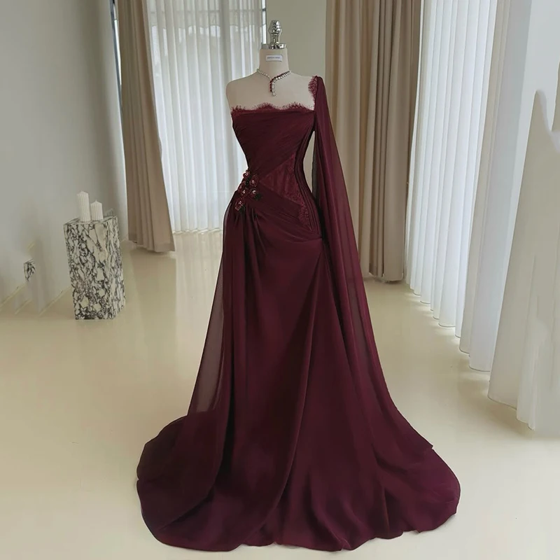 

Thinyfull 2026 Mermaid Prom Evening Dresses Strapless Lace Chiffon Beading Maxi Party Dress Formal Cocktail Prom Gown Customized