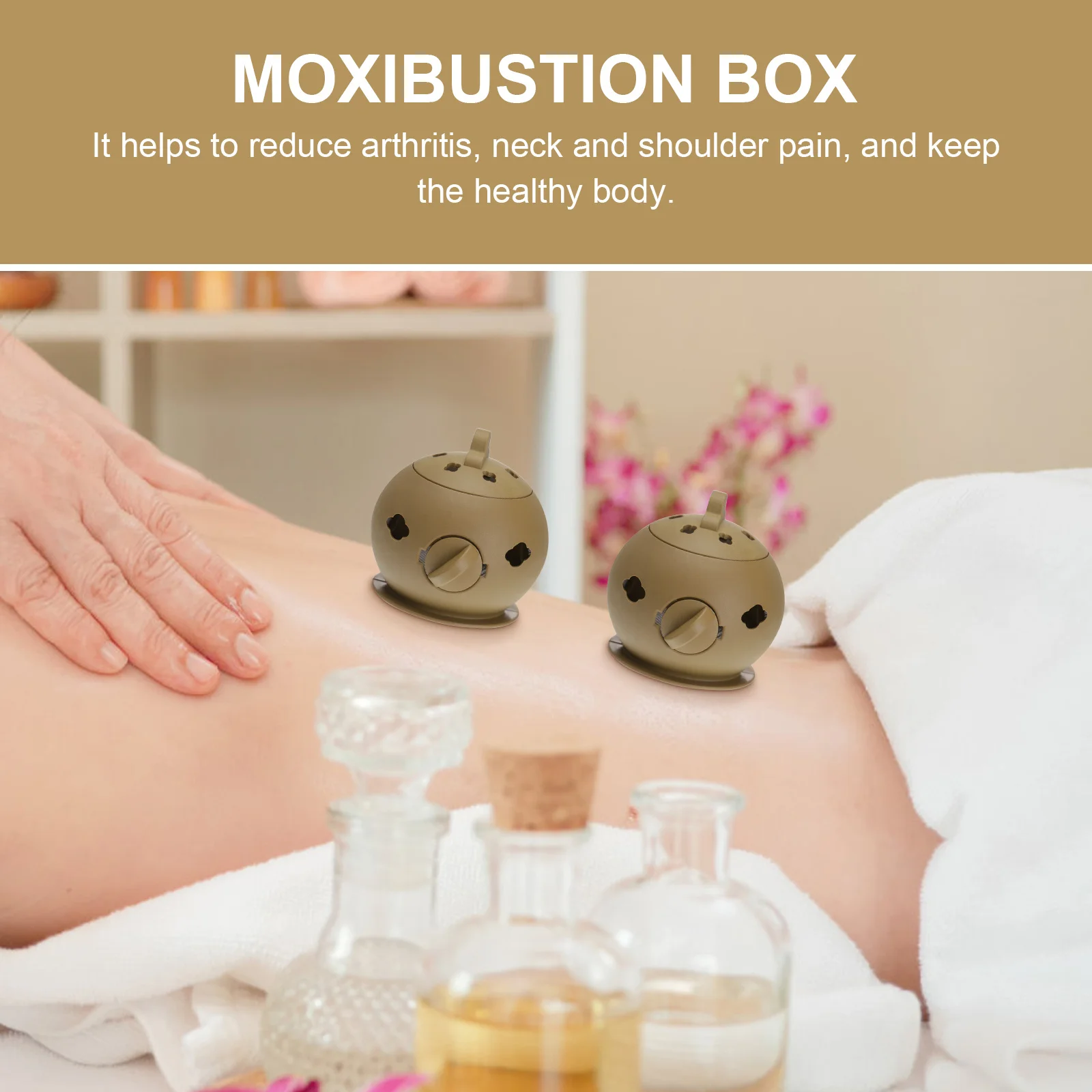 

2 pcs Moxibustion Box Khaki Reusable Durable Home Use Moxa Massage Tool With Steel Mesh Reflux Design For Body Treatment Moxa