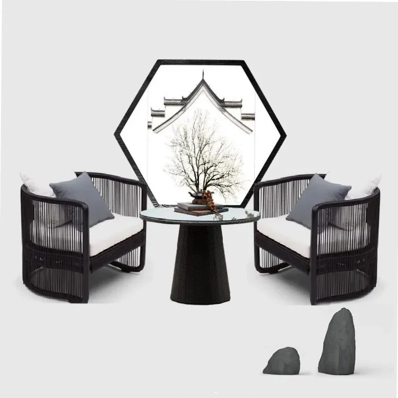 Outdoor Rattan Sofa Set Patio Garden Furniture Weatherproof Wicker Couch for Terrace Balcony Lawn Single Double Seating