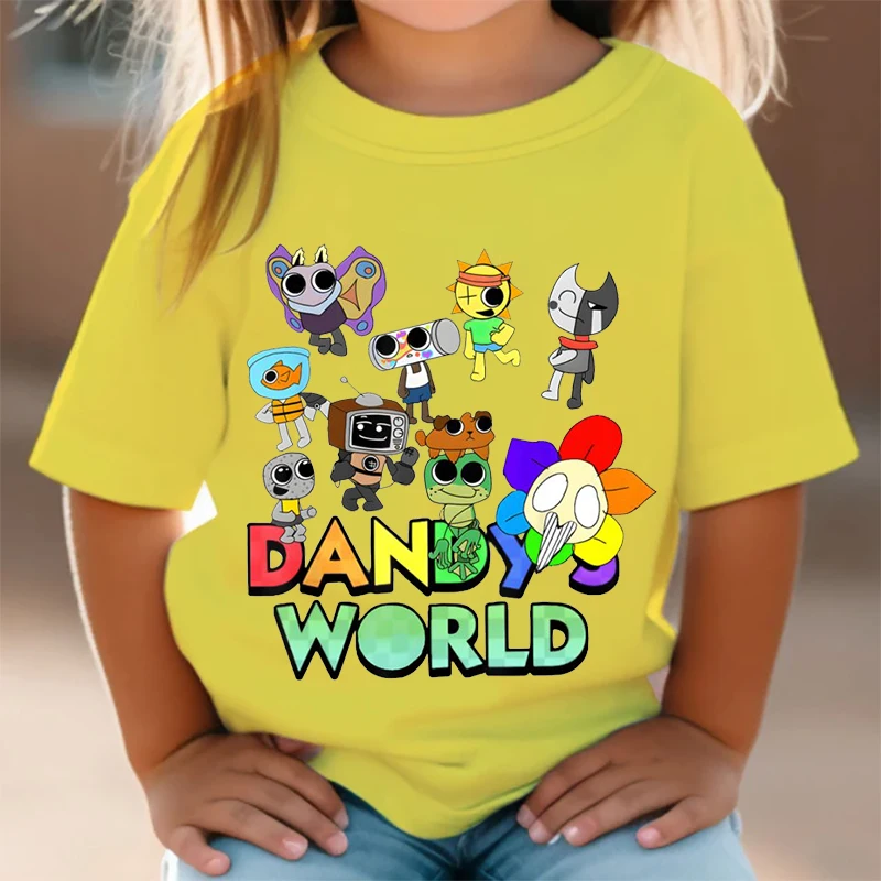 Anime Dandy's World Kids T-shirt Summer Funny Dandys World Game Short Sleeve Tops Tees Boys Girls Fashion Cartoon Casual Tshirt