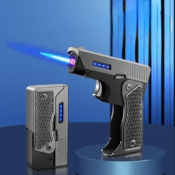 Creative Folding Gun Type Gas and Electric Lighter, USB Rechargeable, Windproof Direct Flush Lighter, Men's Cigarette Lighter