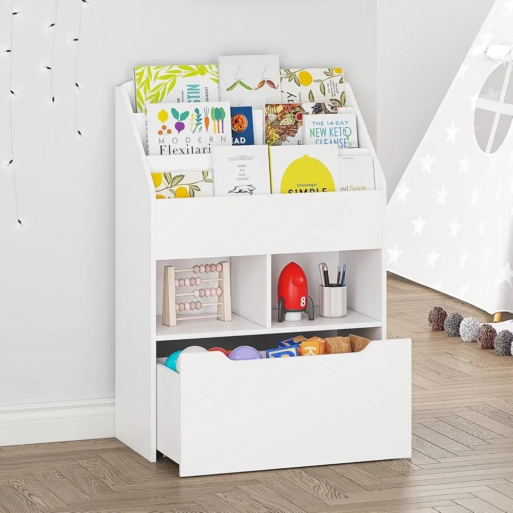 

For Bookshelf for Kids, Wooden Book Display, Kids Bookshelf and Toy Storage, Children Book Rack Bookcase Toybox Combo for Bedroo