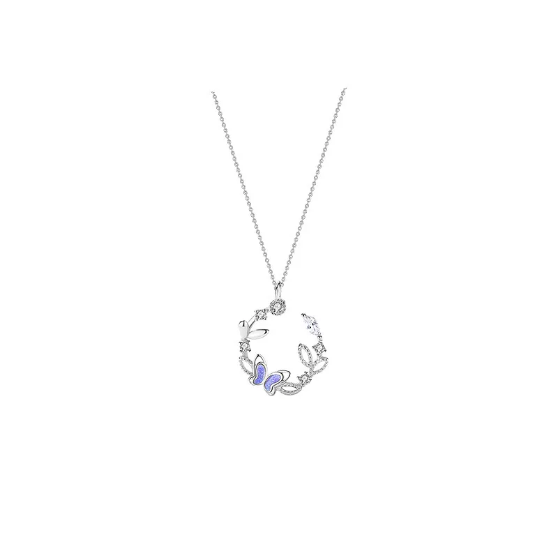 VOQ Silver Color Butterfly Zircon Necklace for Women Sweet Jewelry Gifts Wholesale