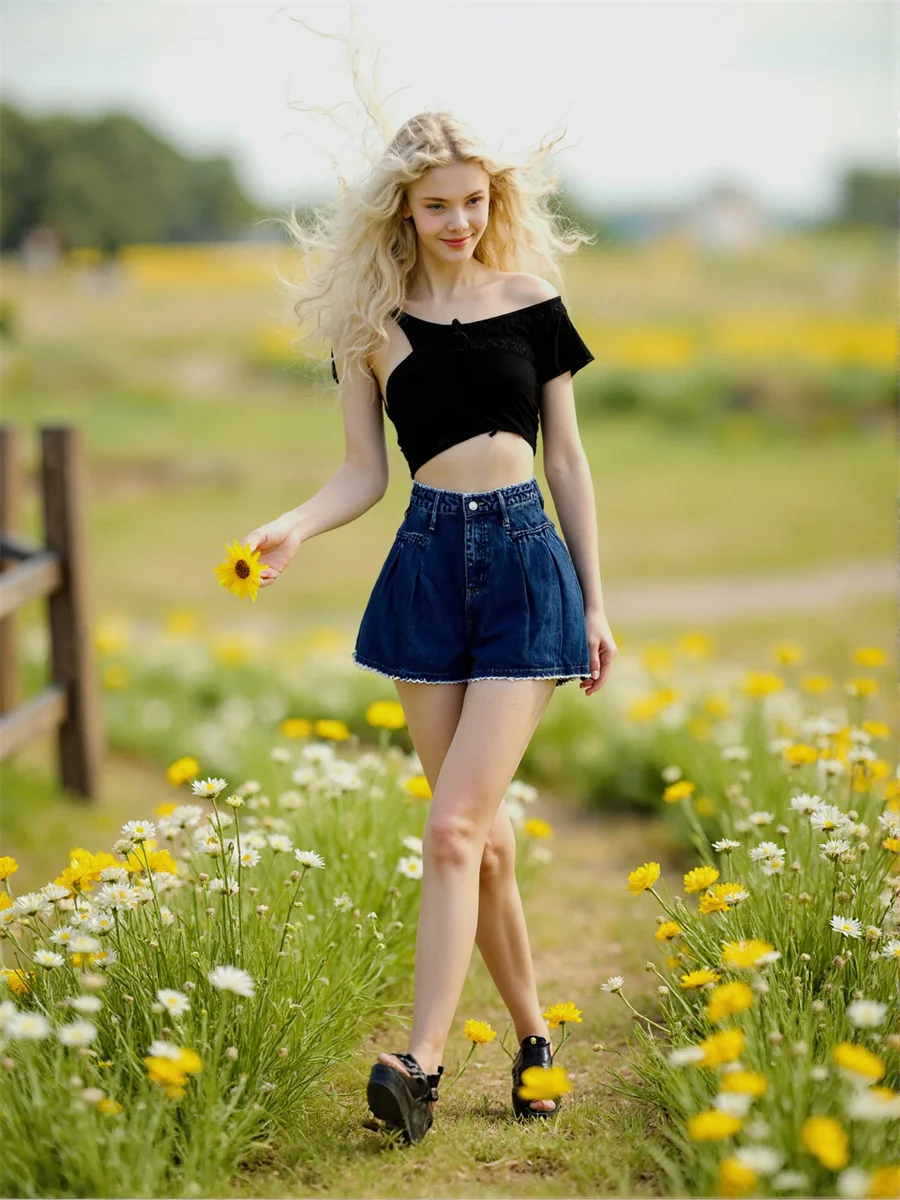 Pantaloncini in denim blu scuro da donna mini pantaloncini slim fit in pizzo nero club notte scuola elegante Kawaii estetica ragazze sexy Jean estate